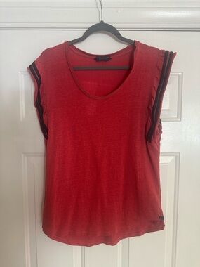 Red Women's Sleeveless Ruffle Trim Top